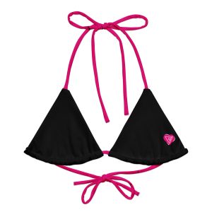 Vee heart black and pink string bikini top