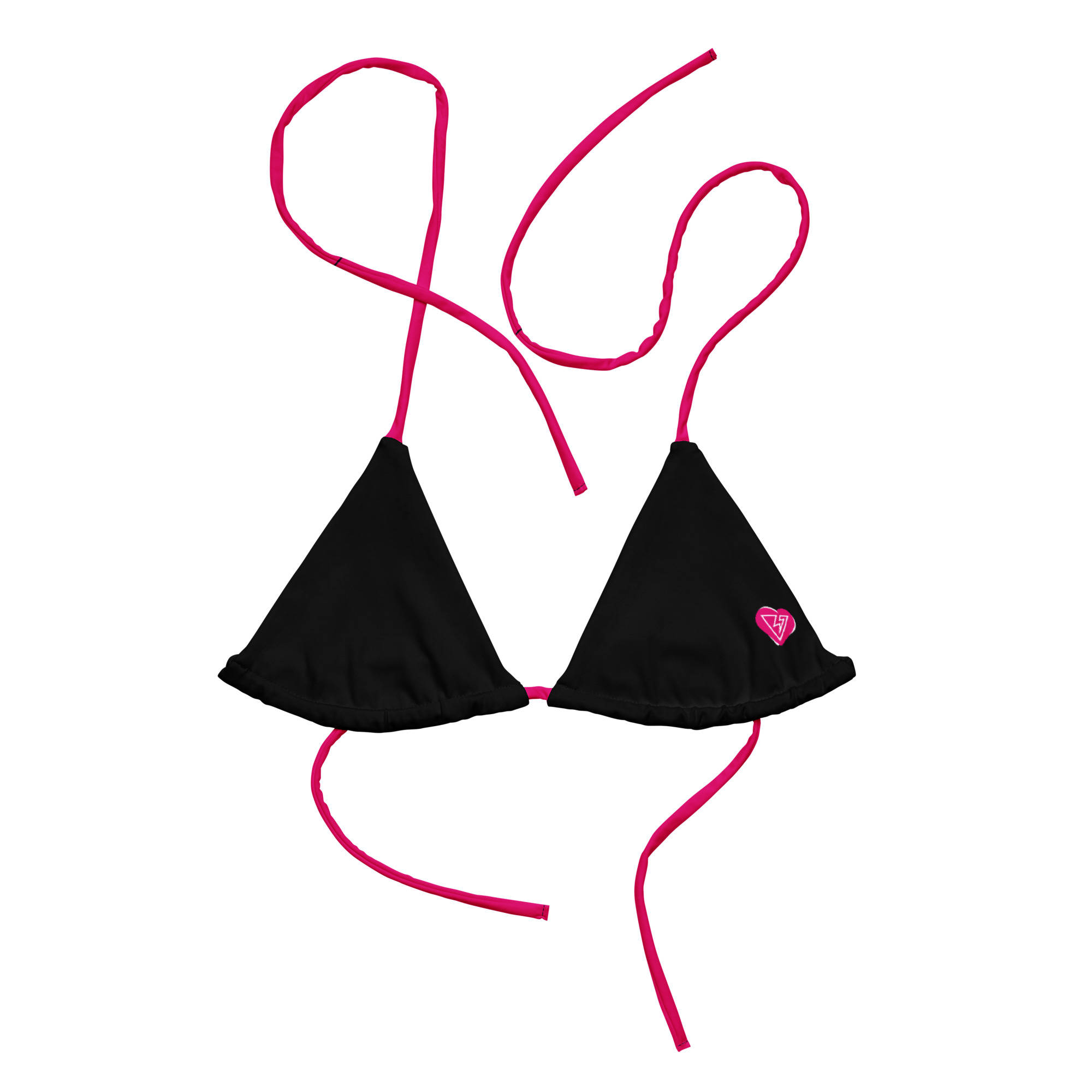 Vee heart black and pink string bikini top