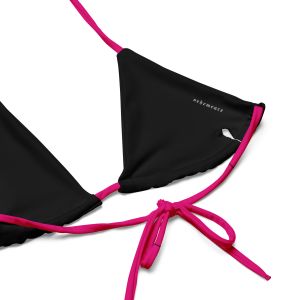 Vee heart black and pink string bikini top