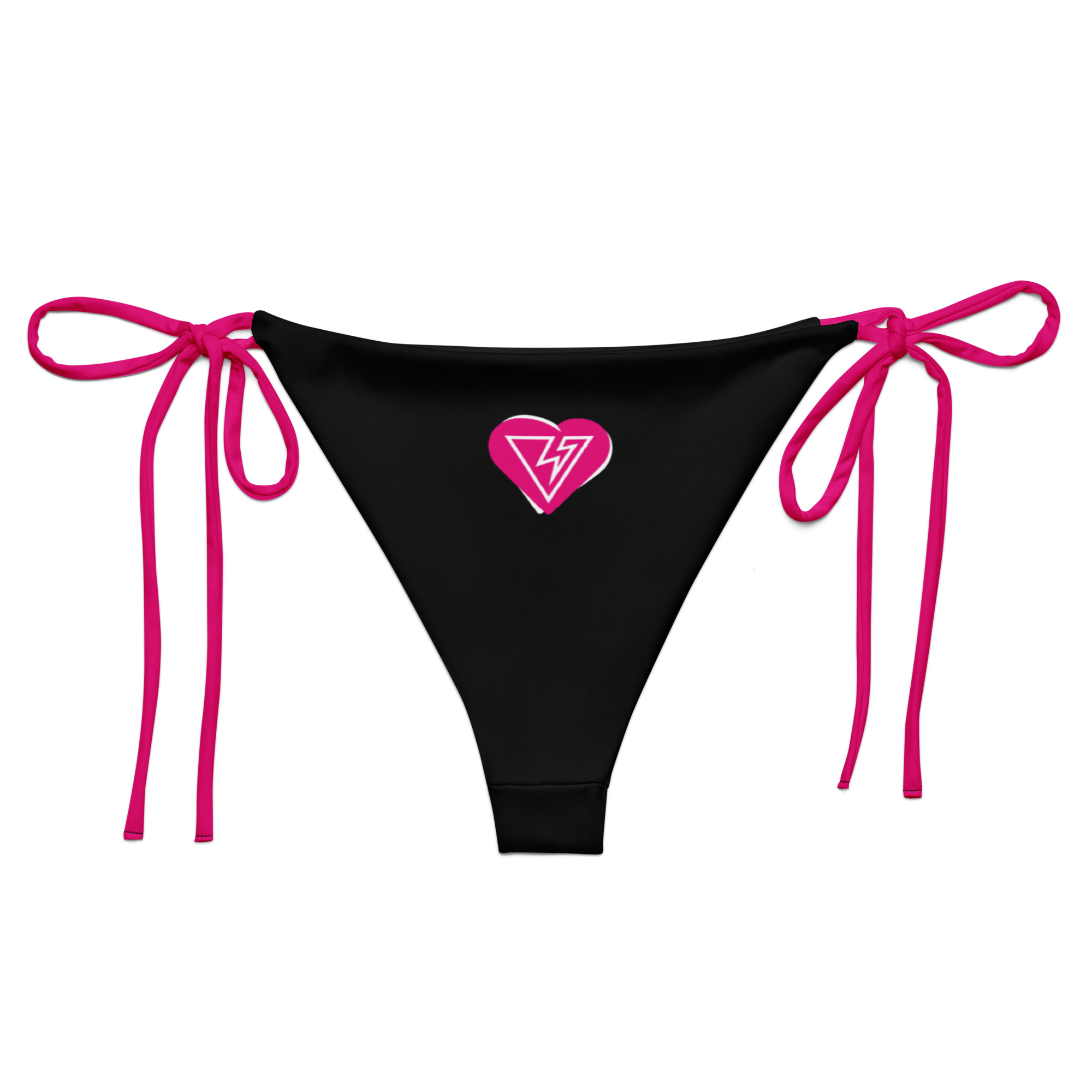 Vee heart black and pink string bikini bottom